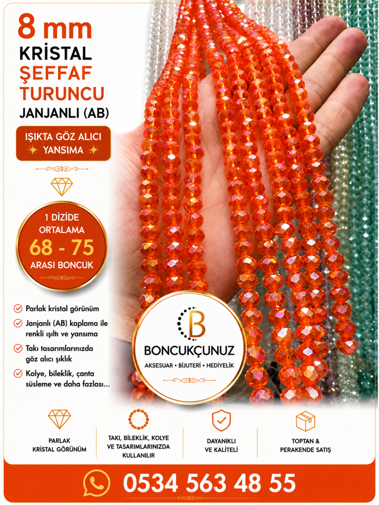 8MM BASIK KRİSTAL TURUNCU