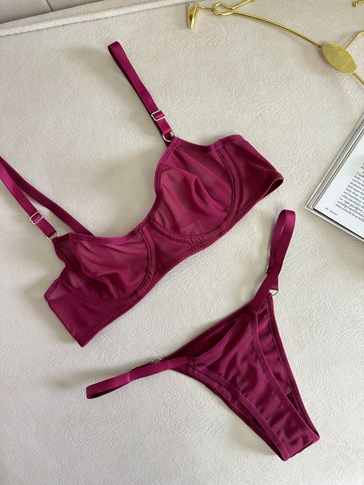 Bordo Transparan Bralet Takımı