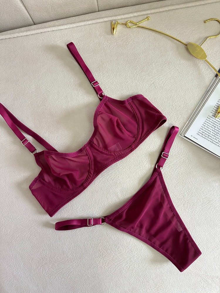 Bordo Transparan Bralet Takımı