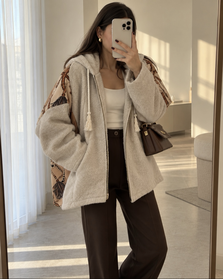 Sırtı Zincir Desen Kırçıllı Oversize İtalyan Hırka