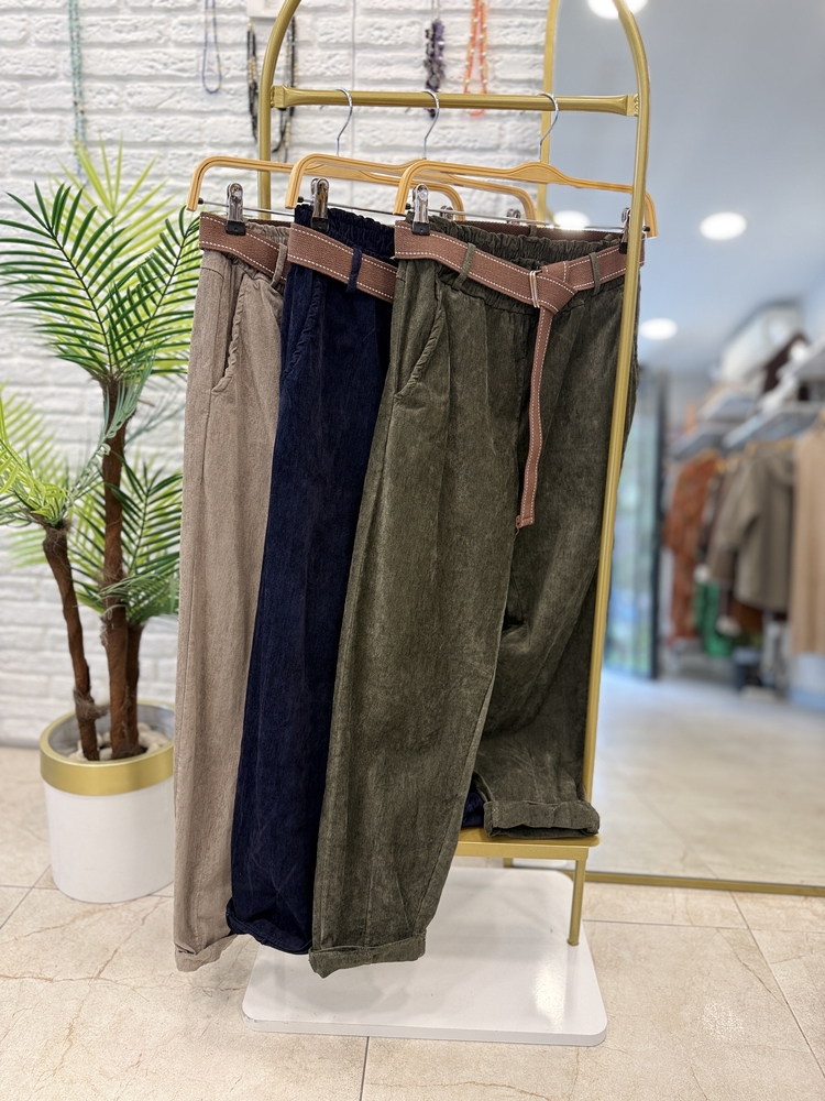 Kemerli Dokulu İthal Pantolon