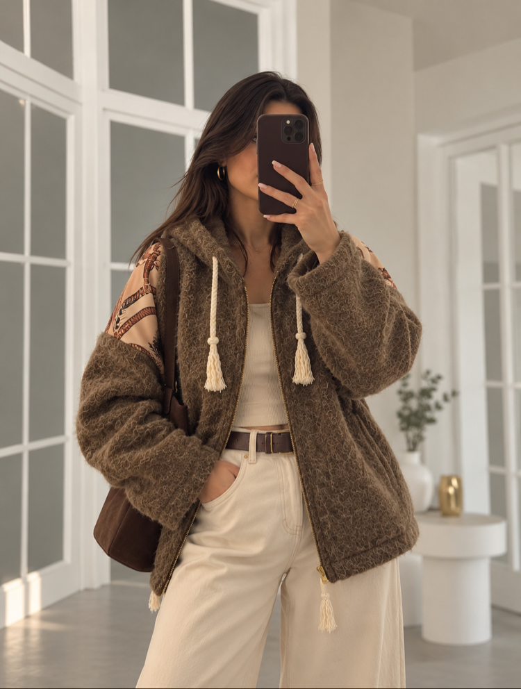 Sırtı Zincir Desen Kırçıllı Oversize İtalyan Hırka