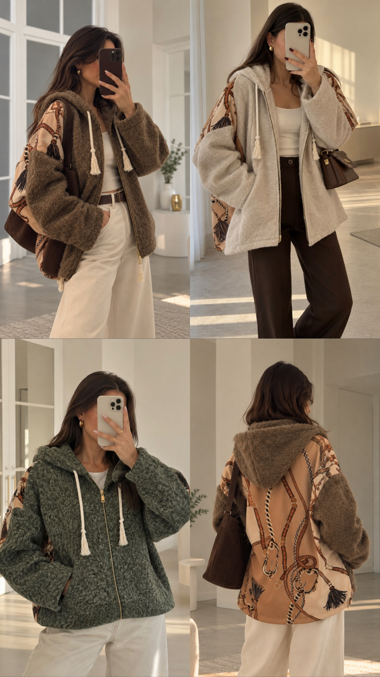 Sırtı Zincir Desen Kırçıllı Oversize İtalyan Hırka