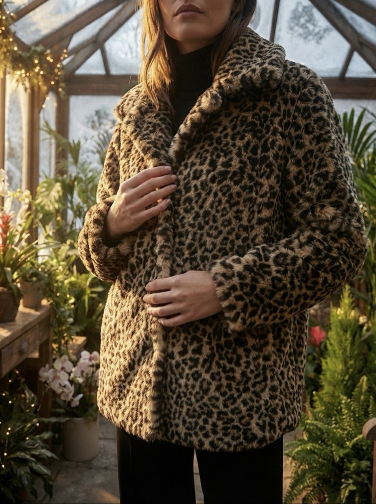 Çift Taraflı Leopar Desenli Kapitone Mont