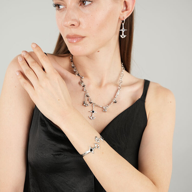 Brambuta Ankh Cuff - Siyah-Gümüş