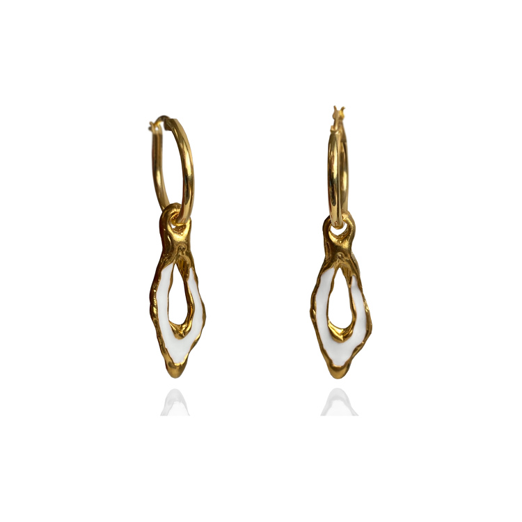 Brambuta Enki Drop Hoops Halka Küpe Gold-Beyaz