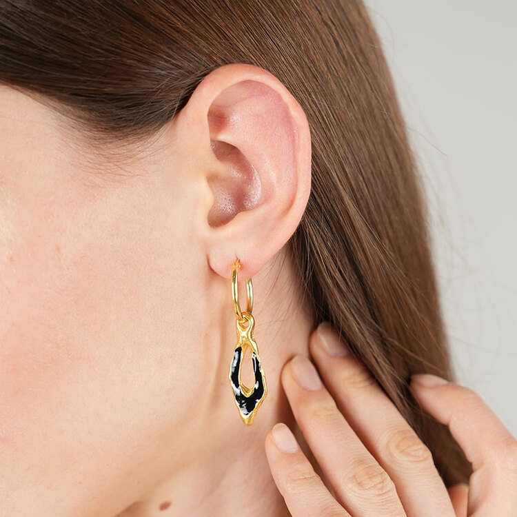 Brambuta Enki Drop Hoops Halka Küpe Gold-Siyah