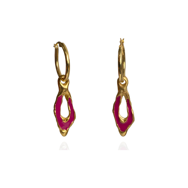 Brambuta Enki Drop Hoops Halka Küpe Gold-Fusya