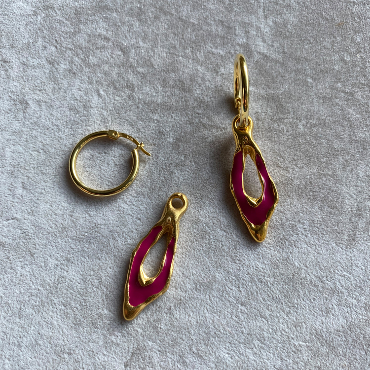 Brambuta Enki Drop Hoops Halka Küpe Gold-Fusya