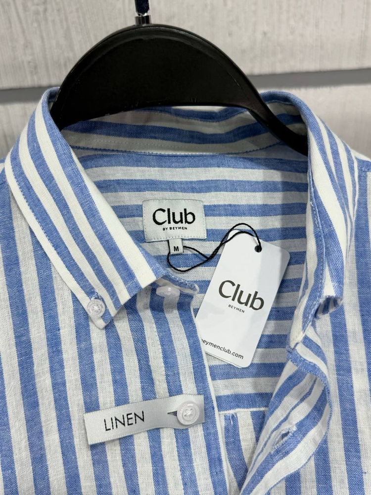 Bmn Club Mavi Çizgili Keten Gömlek