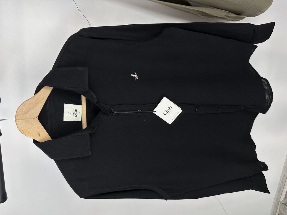 B. marka comfort fit müslin kumaş keten siyah gömlek