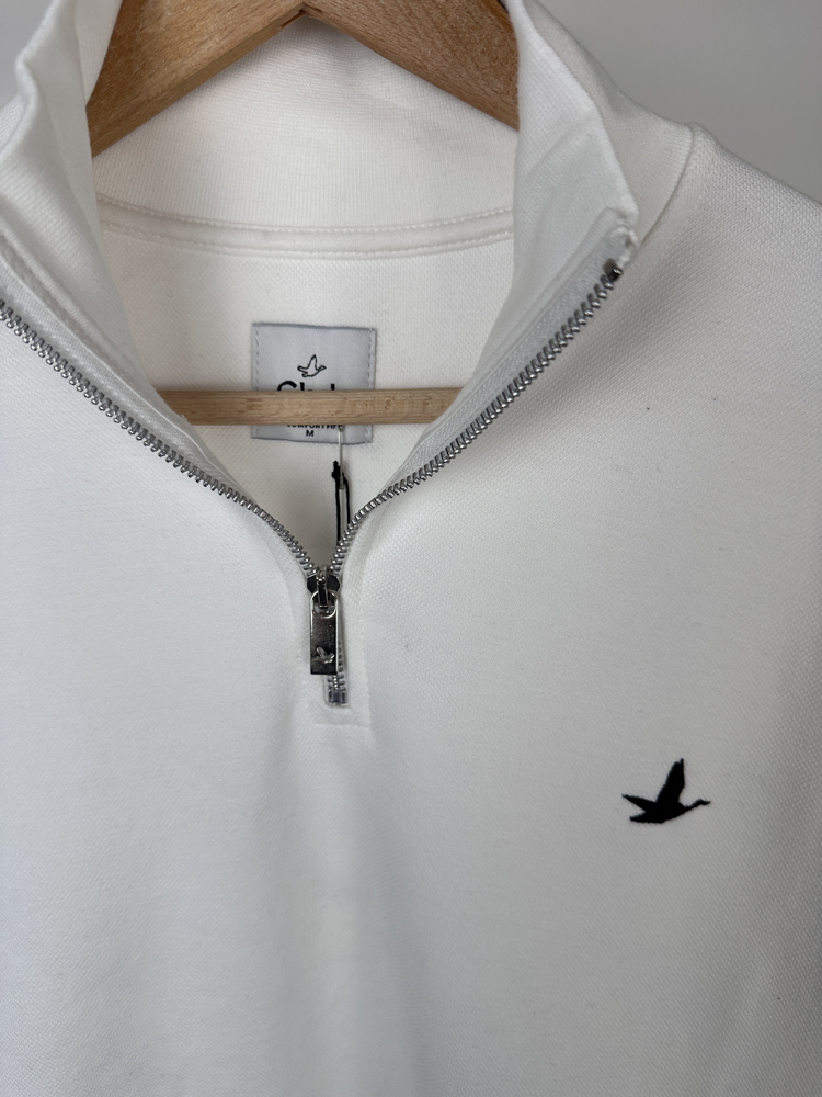 B. Marka beyaz yarım fermuar sweatshirt