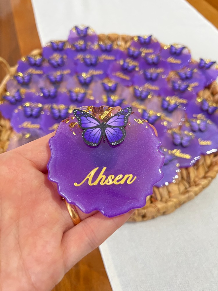Kişiye Özel Mor Kelebek Temalı Epoksi Magnet