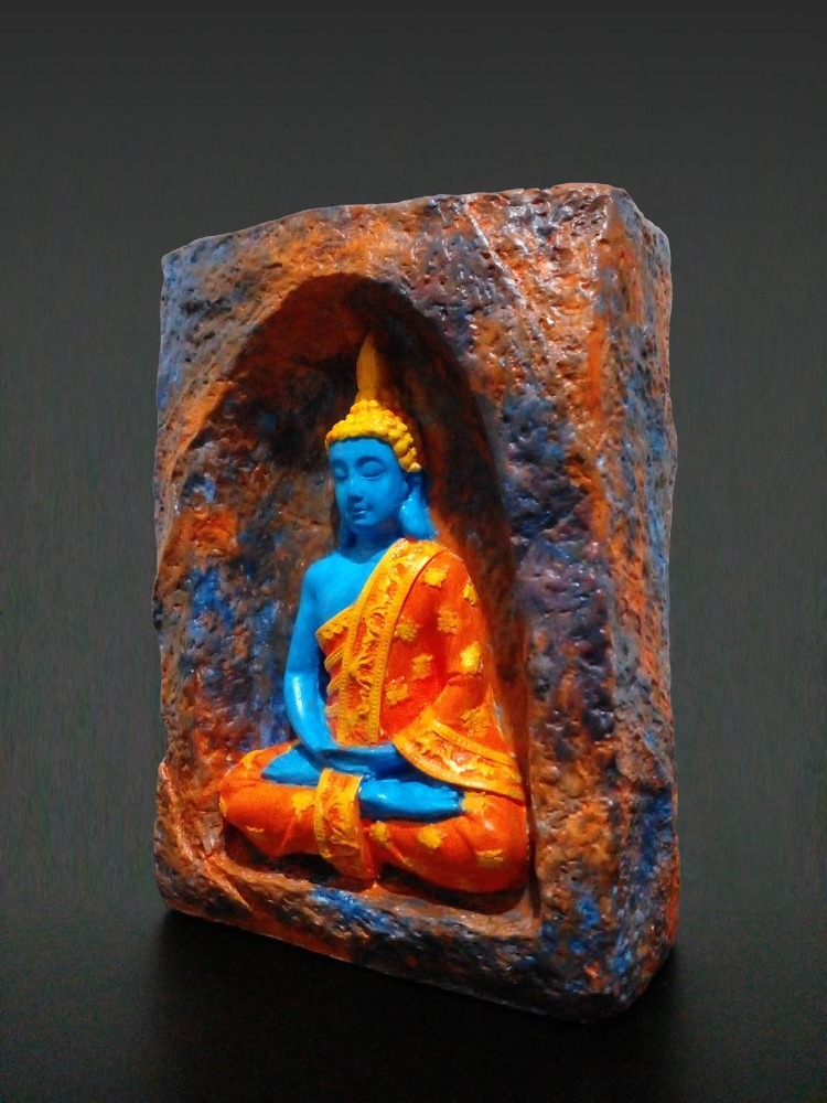 Mağara İçinde Meditasyon Yapan Buda Taş Tozu Mumluk