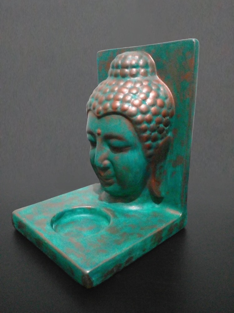 Zümrüt Yeşili Bakır Eskitme Buda Tealight Mumluk (Orta Boy)