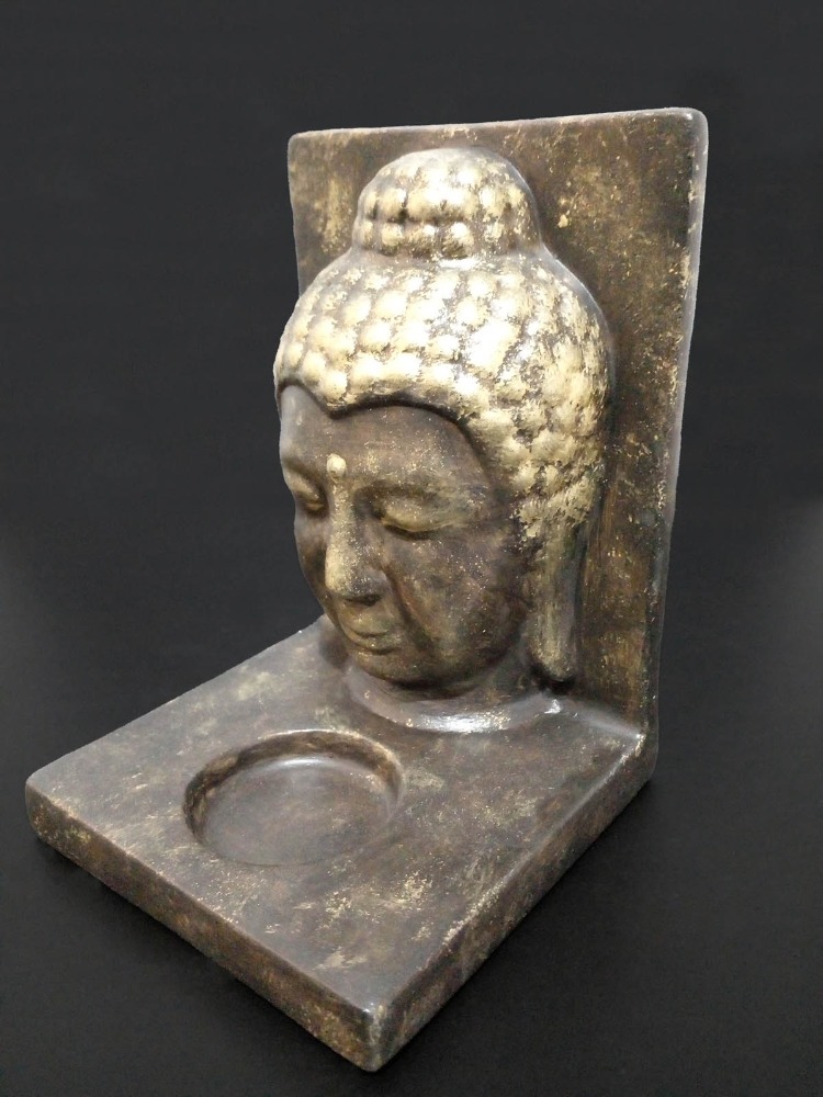 Kahverengi Üzerine Altın Eskitme Buda Tealight Mumluk