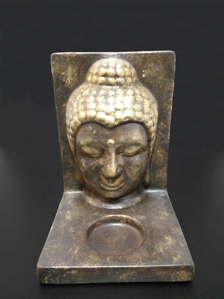Kahverengi Üzerine Altın Eskitme Buda Tealight Mumluk