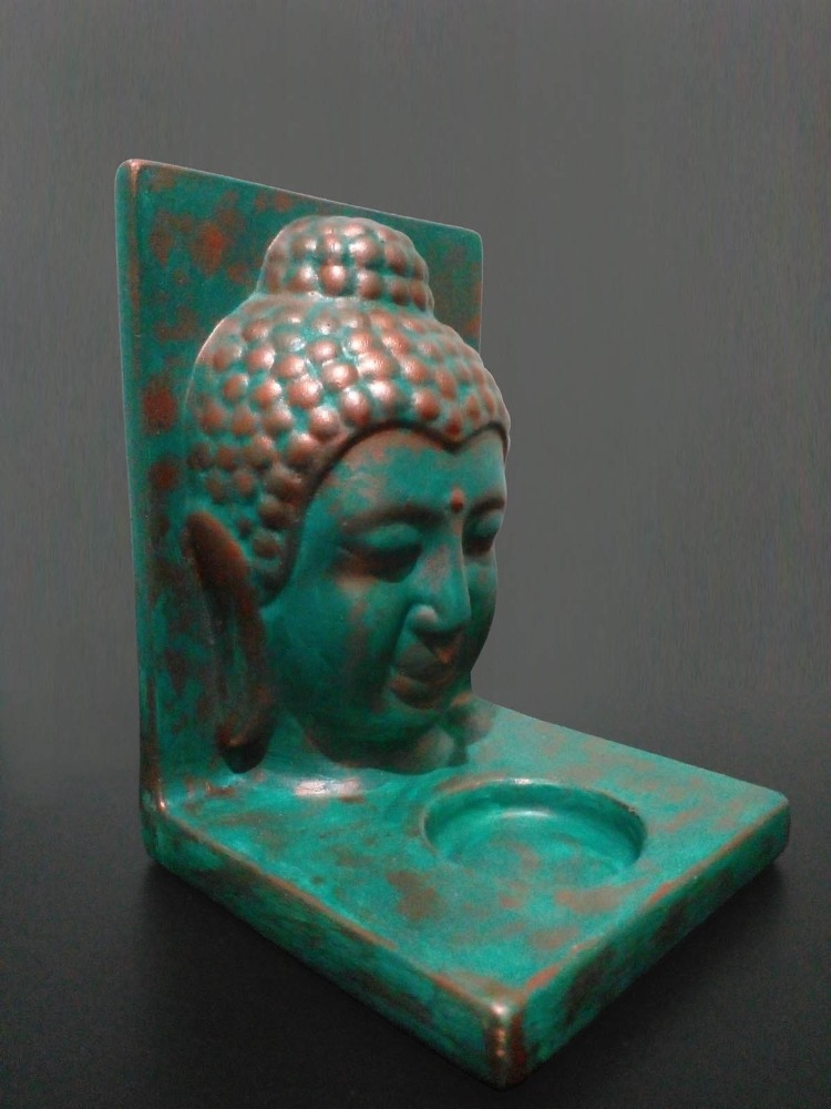 Zümrüt Yeşili Bakır Eskitme Buda Tealight Mumluk (Orta Boy)