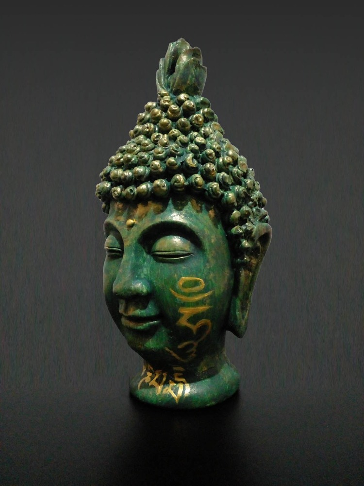 Om Mani Padme Hum Mantralı Buda Kafası Heykeli
