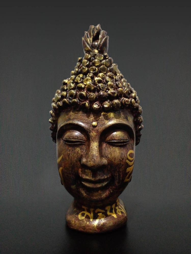 Om Mani Padme Hum Mantralı Buda Kafası Heykeli