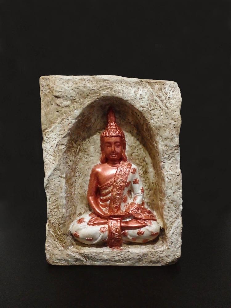 Bej Renkli Mağara İçinde Bakır-Beyaz Buda Tealight Mumluk