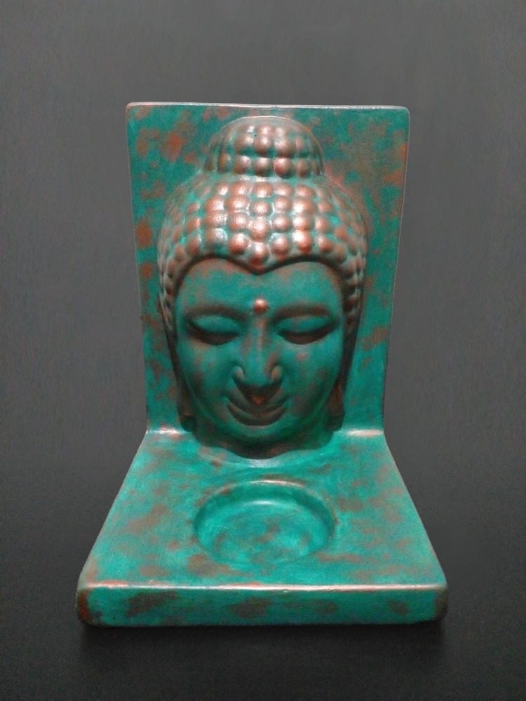 Zümrüt Yeşili Bakır Eskitme Buda Tealight Mumluk (Orta Boy)
