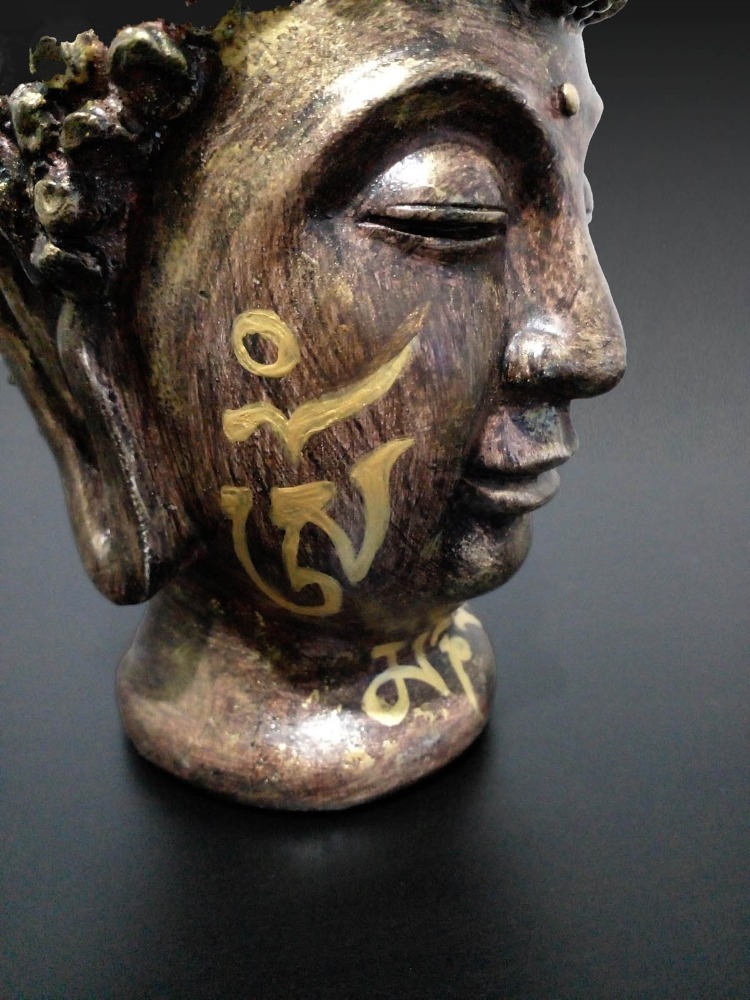 Om Mani Padme Hum Mantralı Buda Kafası Heykeli