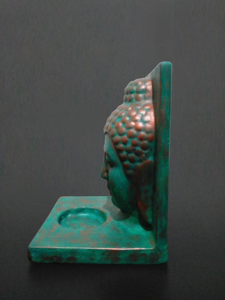 Zümrüt Yeşili Bakır Eskitme Buda Tealight Mumluk (Orta Boy)