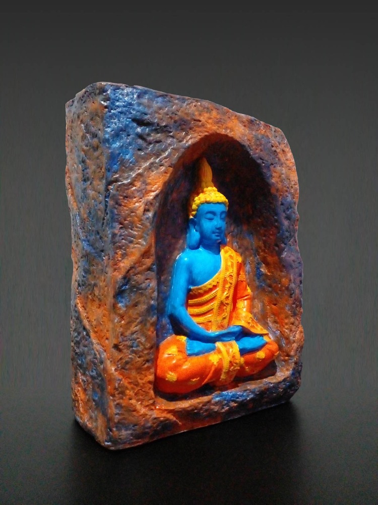 Mağara İçinde Meditasyon Yapan Buda Taş Tozu Mumluk