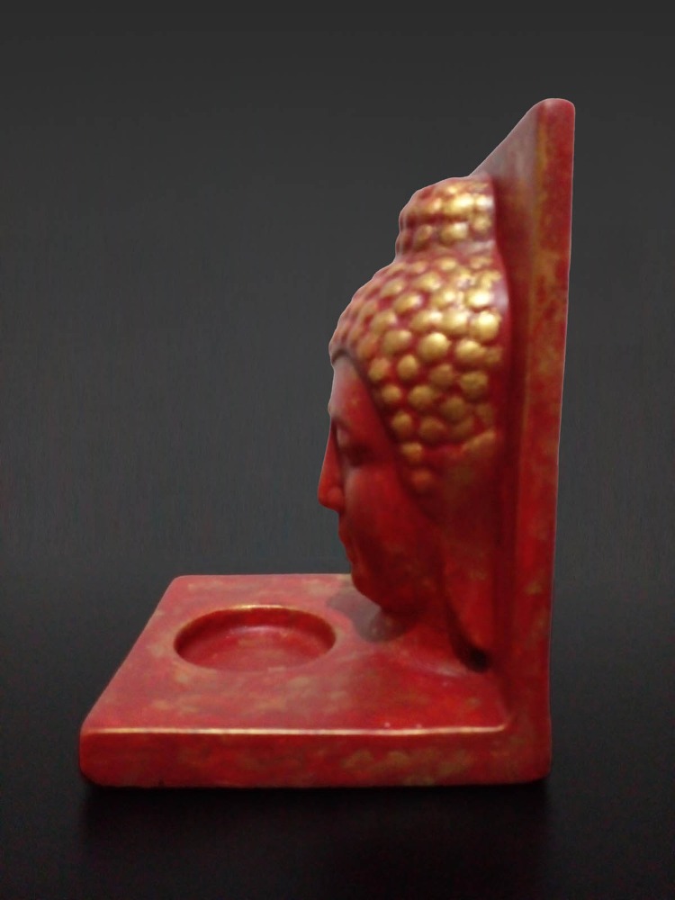 Kiremit Renk Üzerine Altın Eskitme Buda Tealight Mumluk