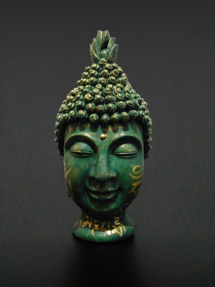 Om Mani Padme Hum Mantralı Buda Kafası Heykeli