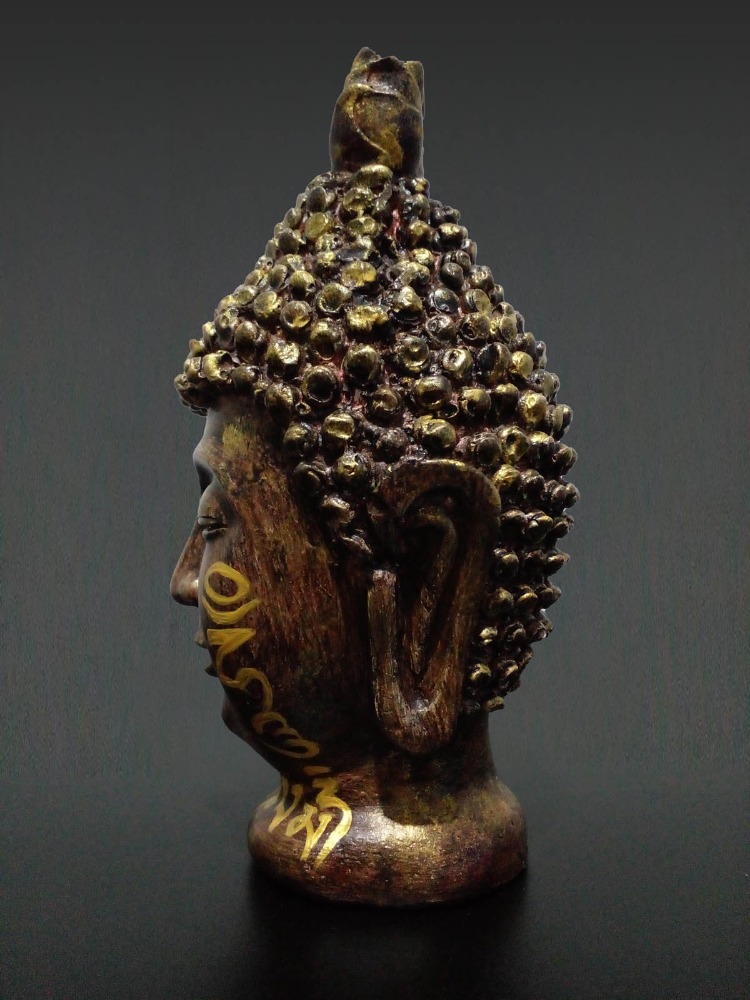 Om Mani Padme Hum Mantralı Buda Kafası Heykeli
