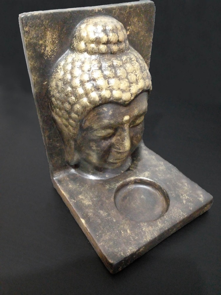 Kahverengi Üzerine Altın Eskitme Buda Tealight Mumluk