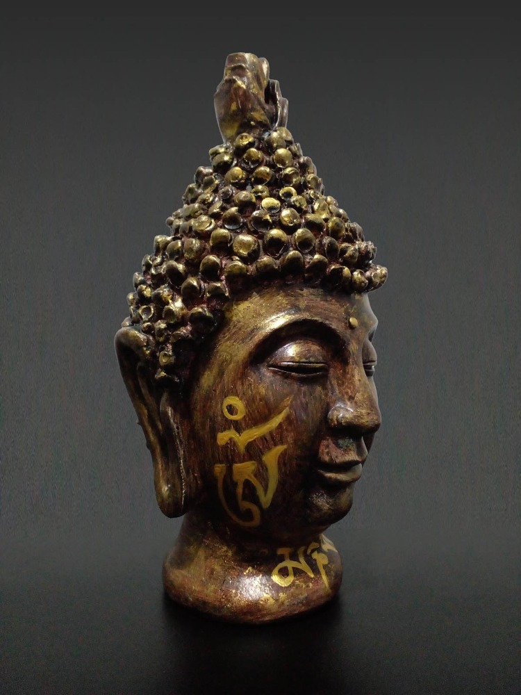 Om Mani Padme Hum Mantralı Buda Kafası Heykeli