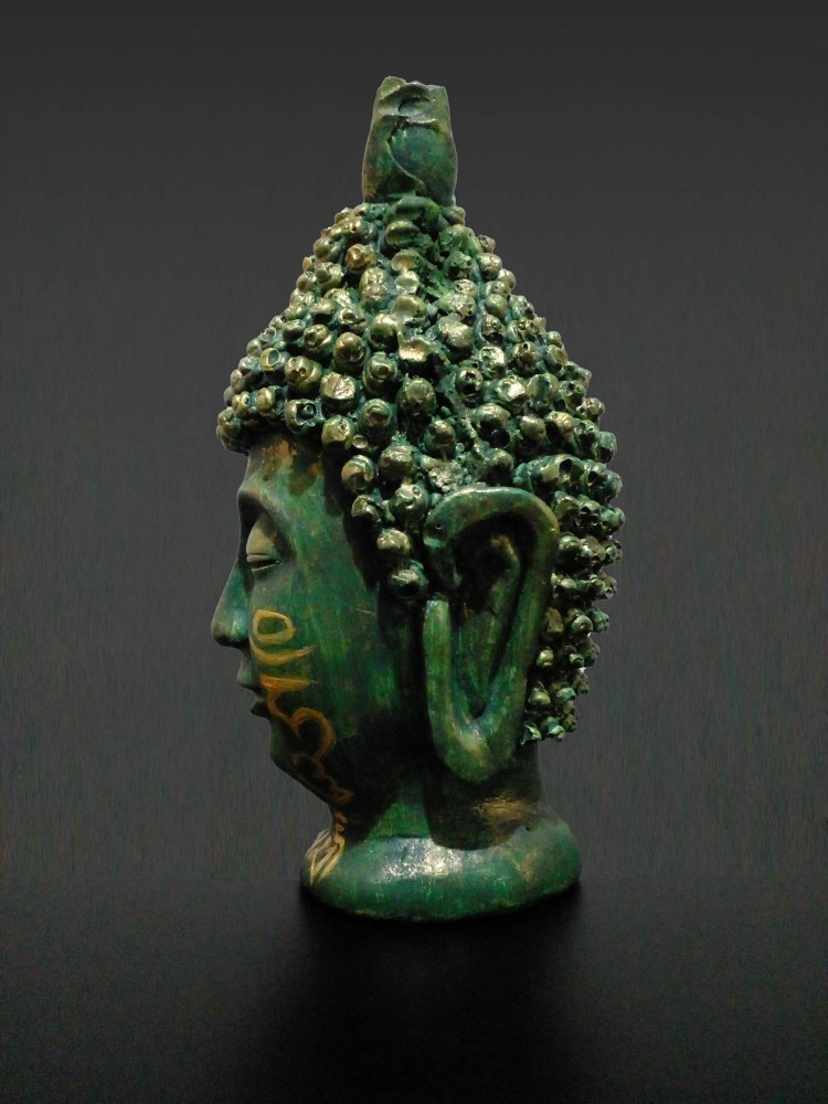 Om Mani Padme Hum Mantralı Buda Kafası Heykeli