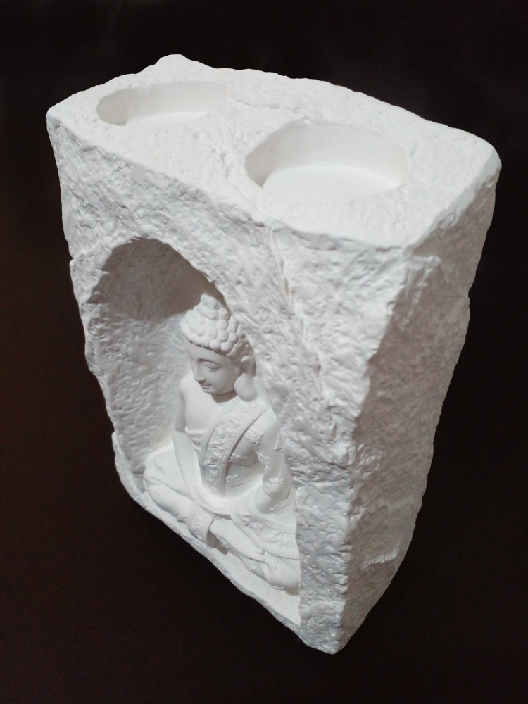 Beyaz Renkli Mağara İçinde Buda Tealight Mumluk