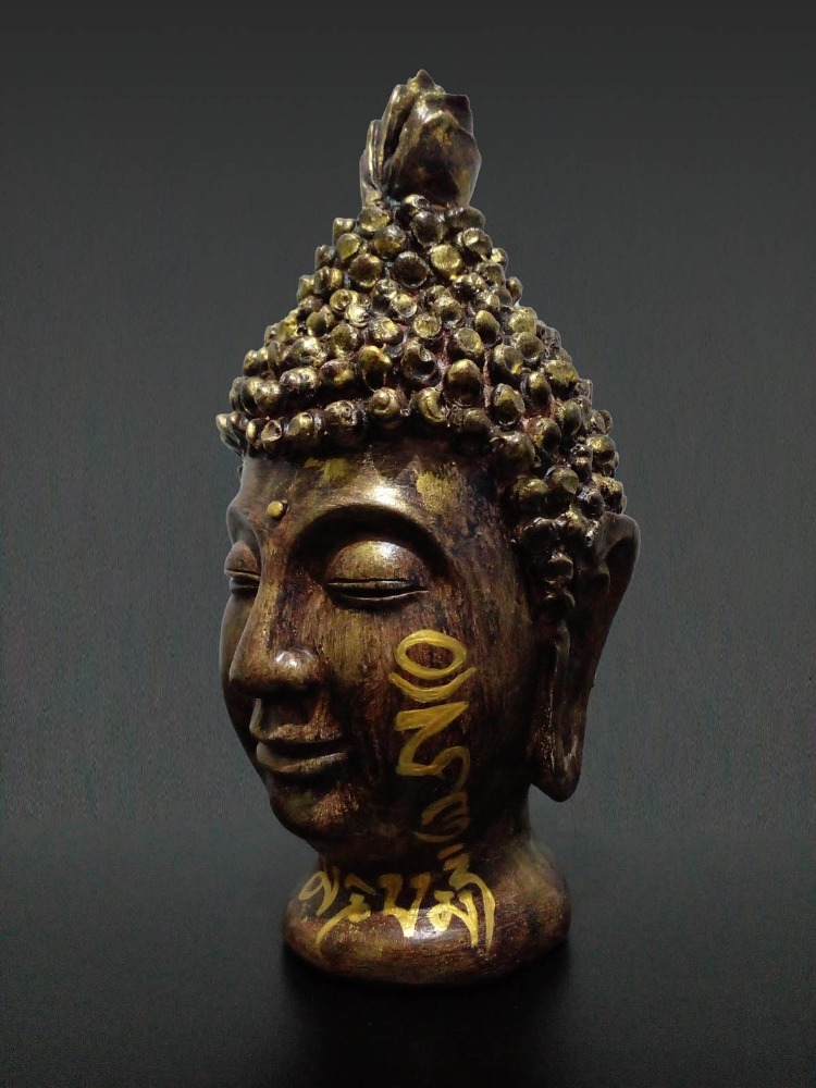 Om Mani Padme Hum Mantralı Buda Kafası Heykeli
