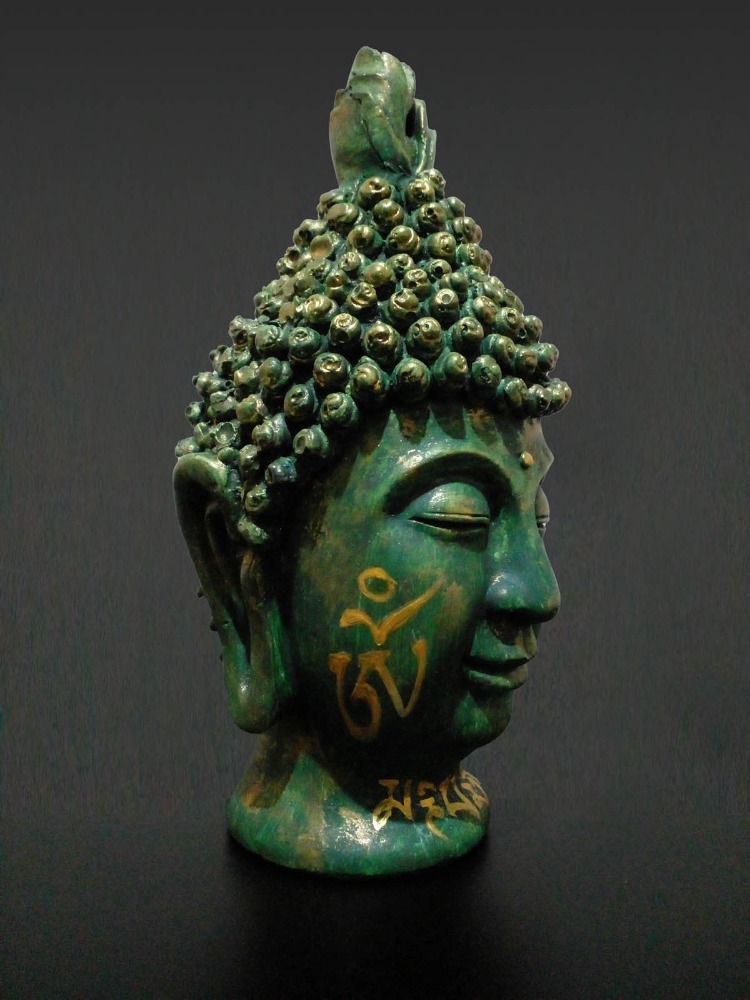 Om Mani Padme Hum Mantralı Buda Kafası Heykeli