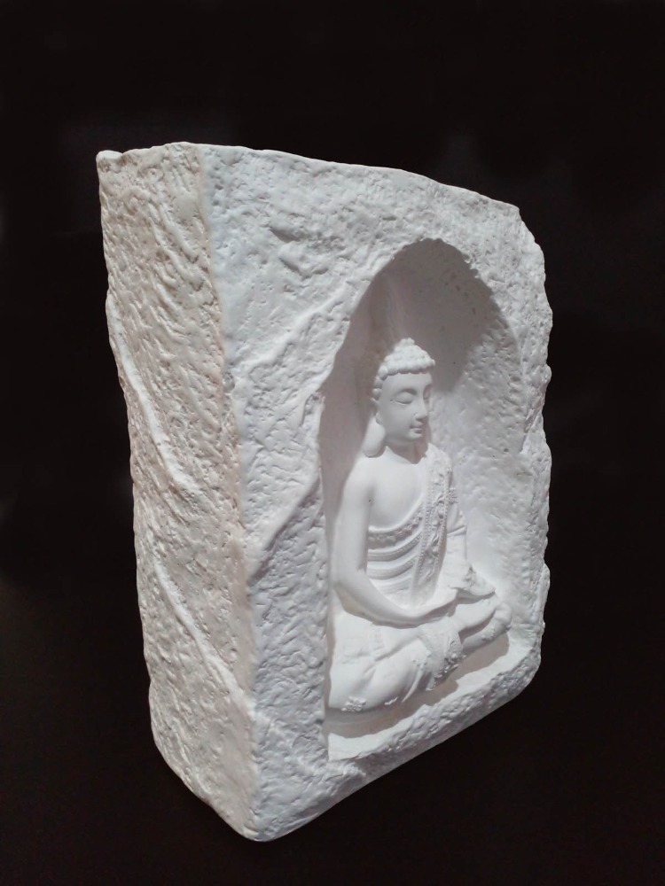 Beyaz Renkli Mağara İçinde Buda Tealight Mumluk