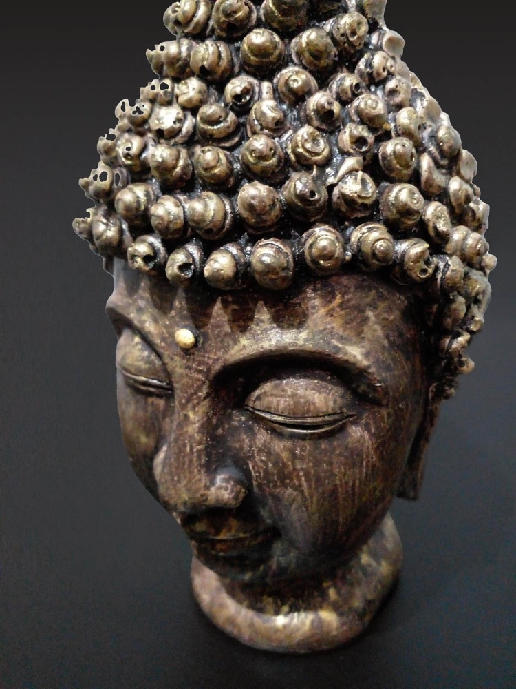 Altın Eskitmeli Kahverengi Buda Kafası Heykeli (Orta Boy)