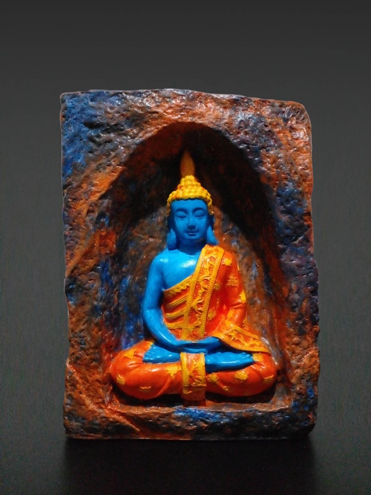 Mağara İçinde Meditasyon Yapan Buda Taş Tozu Mumluk