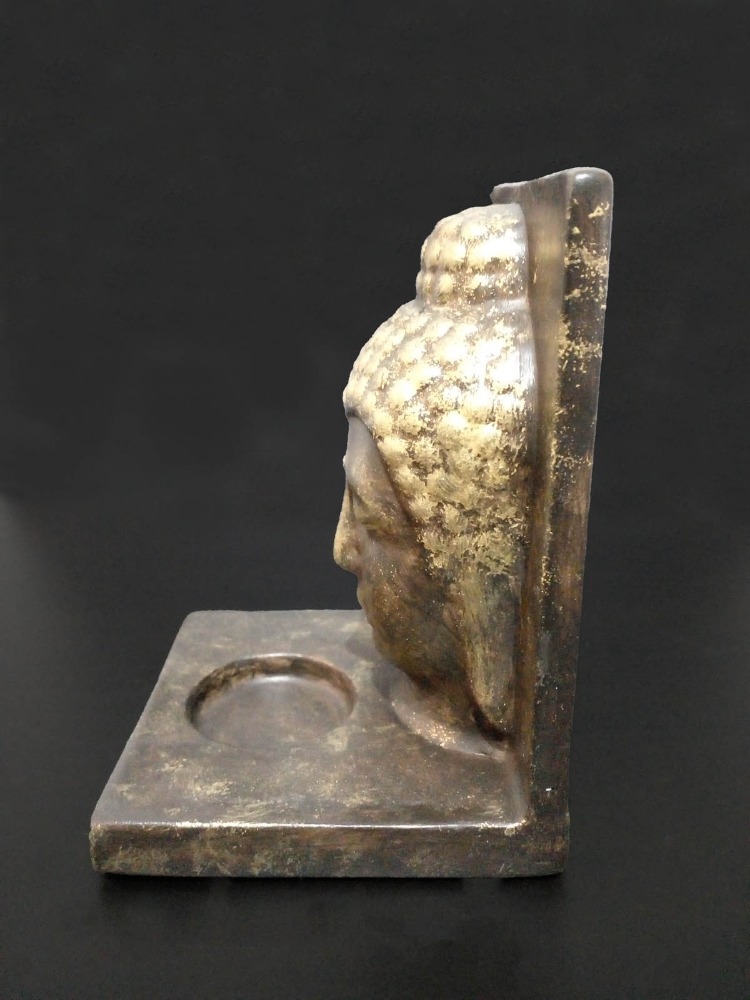 Kahverengi Üzerine Altın Eskitme Buda Tealight Mumluk