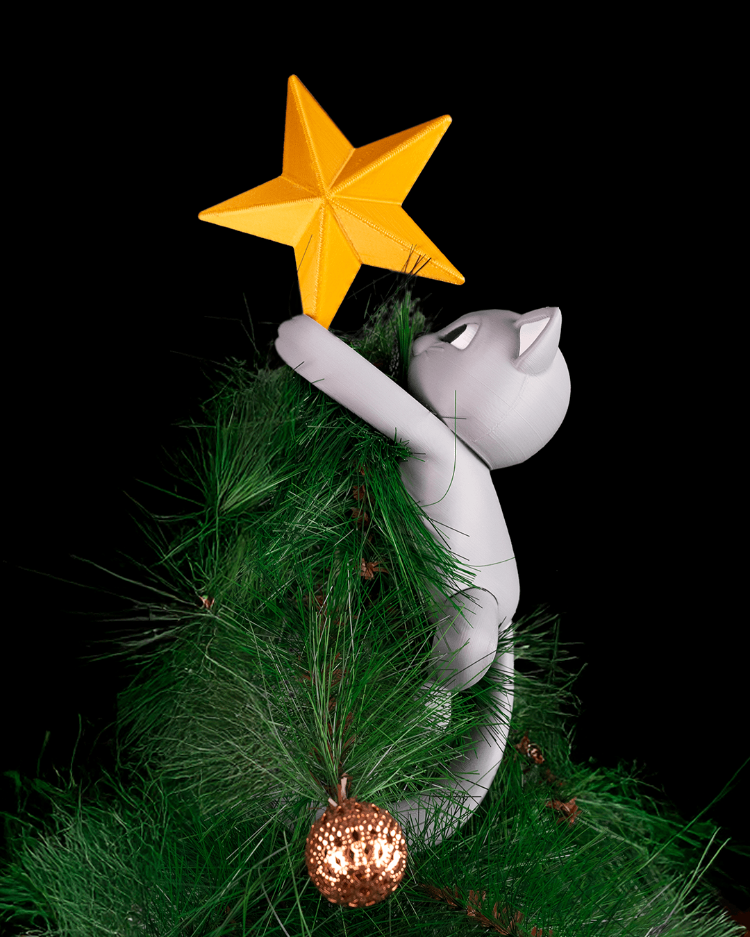 3D Kedi Ağaç Tepesi Süsü — Meowy Christmas ⭐