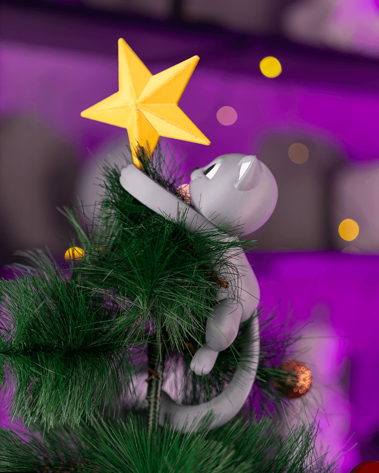 3D Kedi Ağaç Tepesi Süsü — Meowy Christmas ⭐