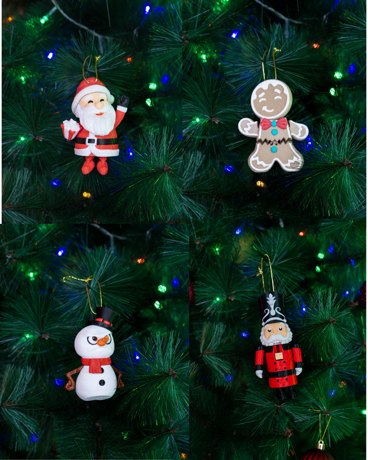 ☃️ 4 Parça Yılbaşı Deluxe Seri 3D Baskı Yılbaşı Süs Seti