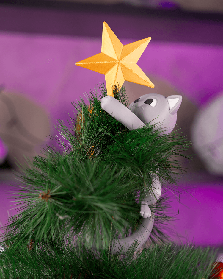 3D Kedi Ağaç Tepesi Süsü — Meowy Christmas ⭐