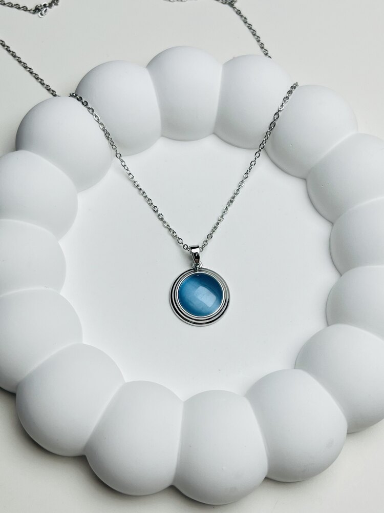 Opal taşlı çelik kolye *