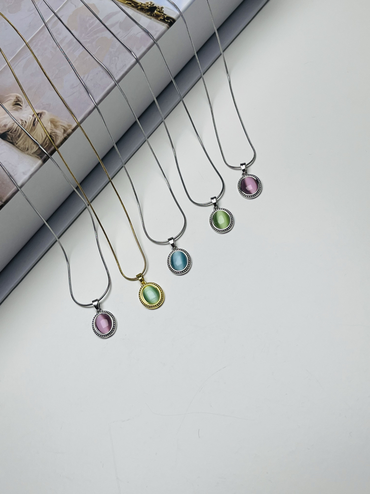 Opal taşlı çelik kolye * 