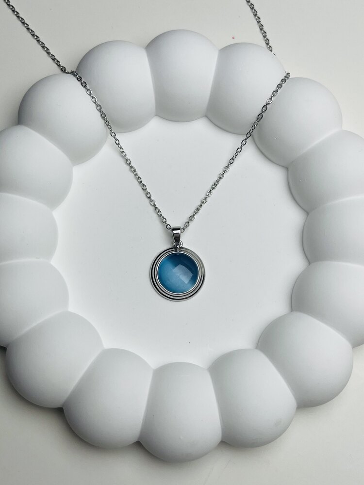 Opal taşlı çelik kolye *