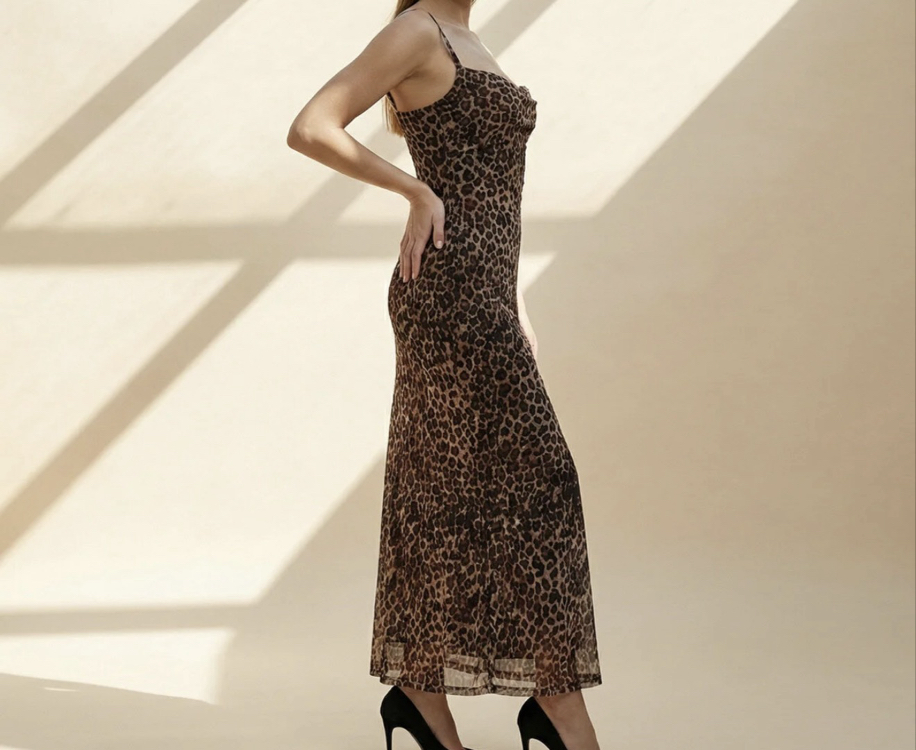 Leopar elbise tül
